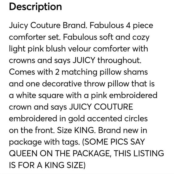 Juicy Couture Logo Crown Plush Velour 4-Piece King Bed Set - Picture 9 of 11